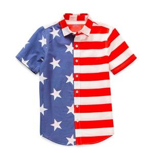 Big Boys Short Sleeve Button-Down Shirt American Flag Print XL Husky